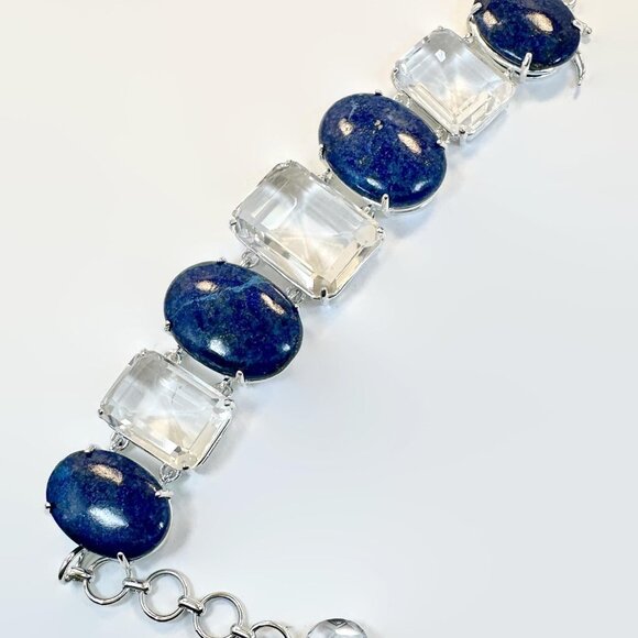 Lapis Bracelet, Sterling Bracelet, Quartz, Big Stones, Statement, Wide, Vintage - Picture 4 of 7